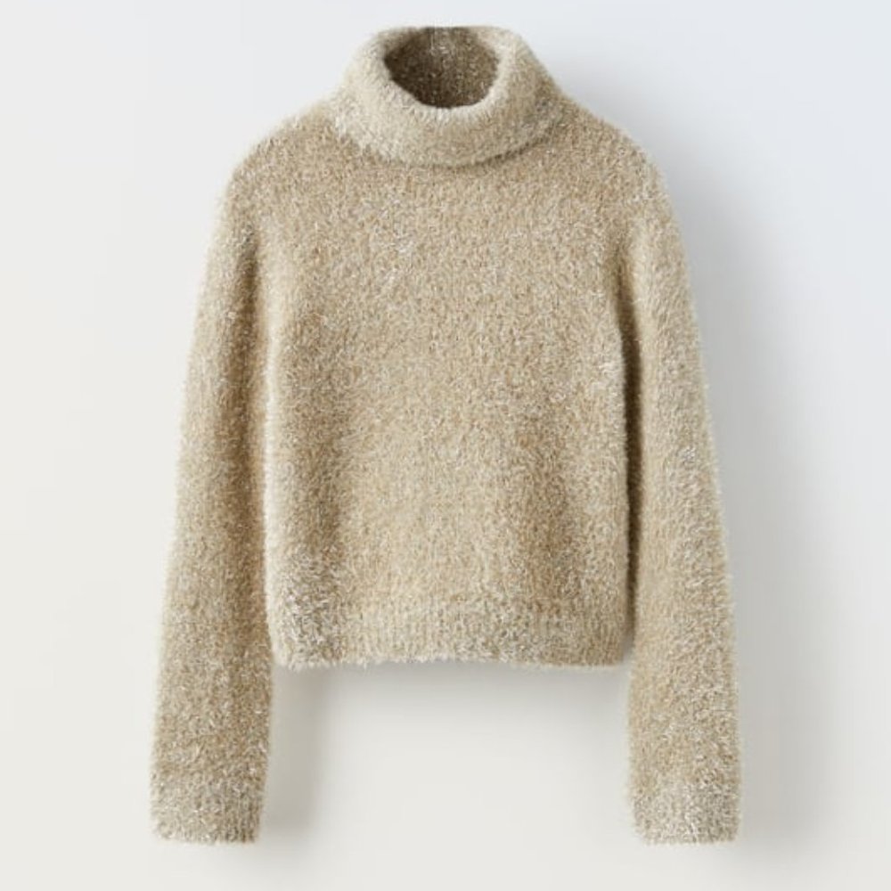 New Zara Girl Shiny Faux Fur Sweater Size 11-12